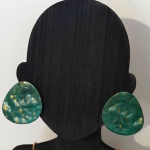 Robert Lee Morris SOHO Sculptural Green Patina Disc Earrings + Necklace